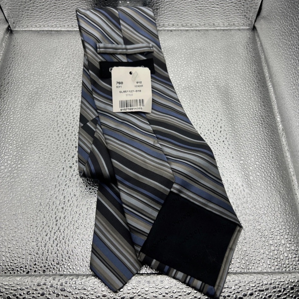 Claiborne Striped Tie in Blue, Gray, and Black